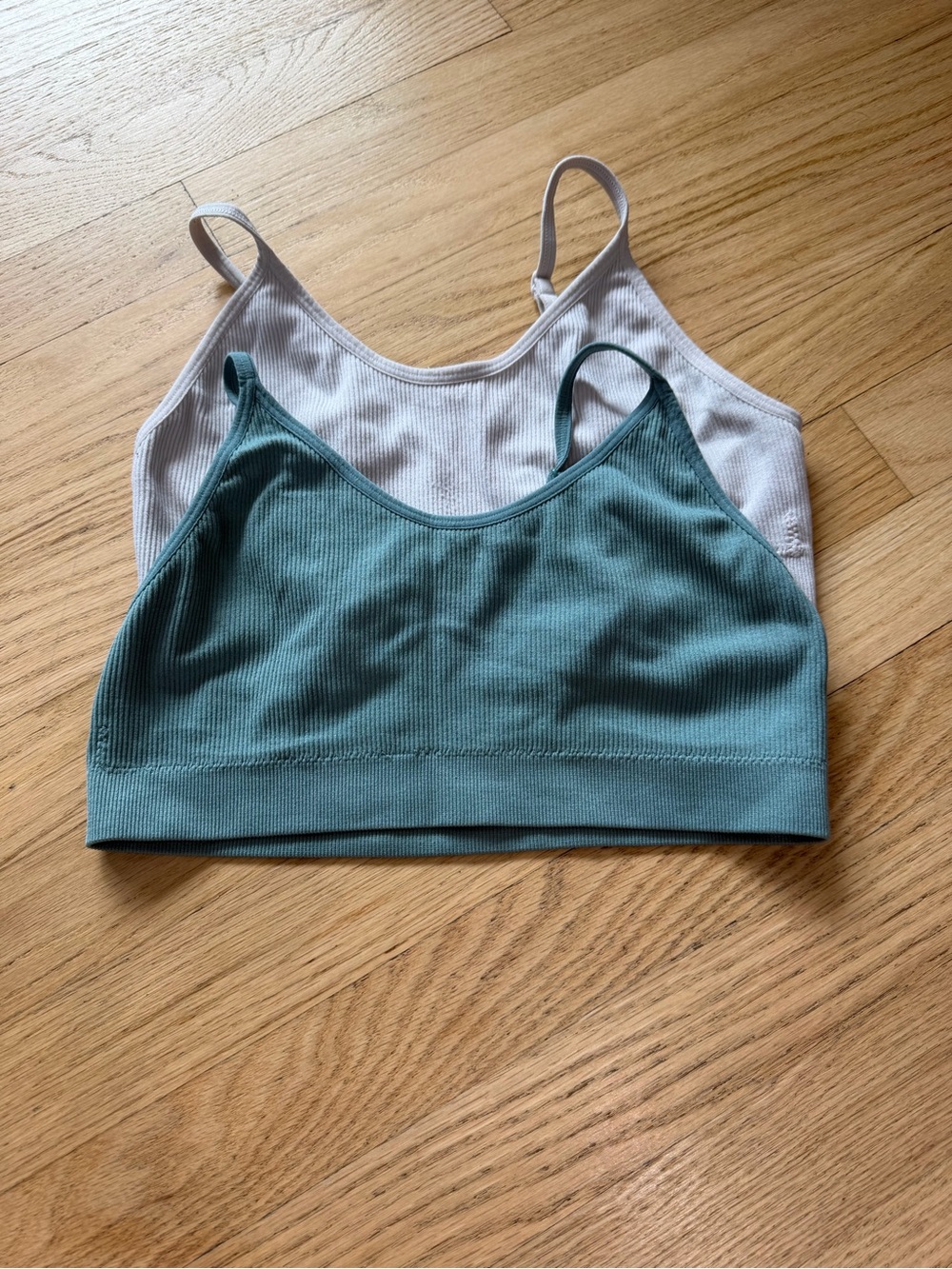 Primark Ribbed Spaghetti-Strap Bralette Duo - Sage Green & Light Gray